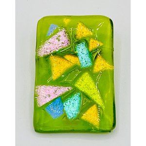 Killer Designs Fused Glass Graphic Green, Pink, Gold and White Pendant Pin |  NE
